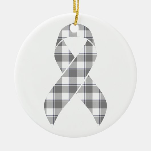 Bone Cancer Awareness Plaid Gray Ribbon セラミックオーナメント (正面)