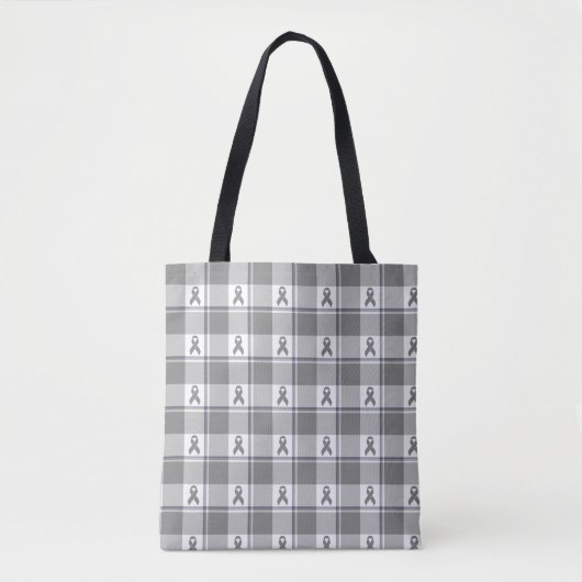 Bone Cancer Awareness Plaid Gray Ribbon トートバッグ (正面)