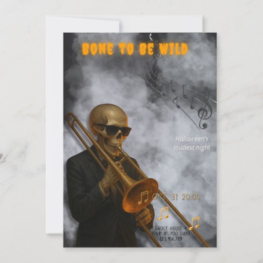 Bone to Be Wild - スケルトントロンボーン|ハロウィン 招待状 (正面)