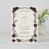 Bone White Gothic Roses Gold Foil Wedding 箔招待状 (立ち正面)