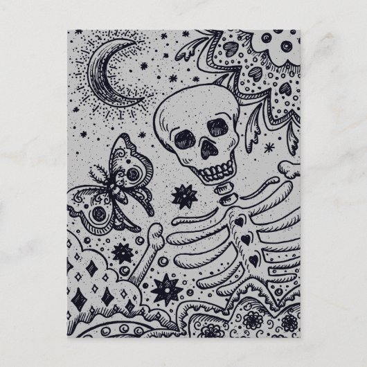 BONES IN THE GARDEN SKELETON、フォークアートムーンモス シーズンポストカード (正面)