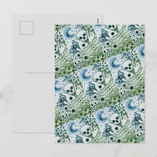 BONES IN THE GARDEN SKELETON、フォークアートムーンモス シーズンポストカード (正面/裏面)