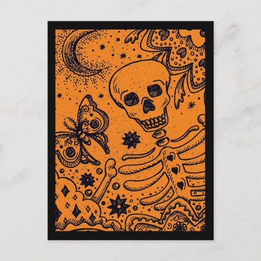 BONES IN THE GARDEN SKELETON、フォークアートムーンモス シーズンポストカード (正面)