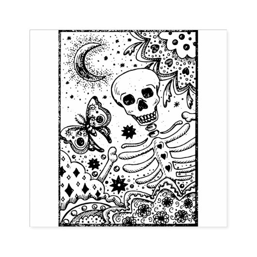 BONES IN THE GARDEN SKELETON、フォークアートムーンモス ラバースタンプ (インプリント)