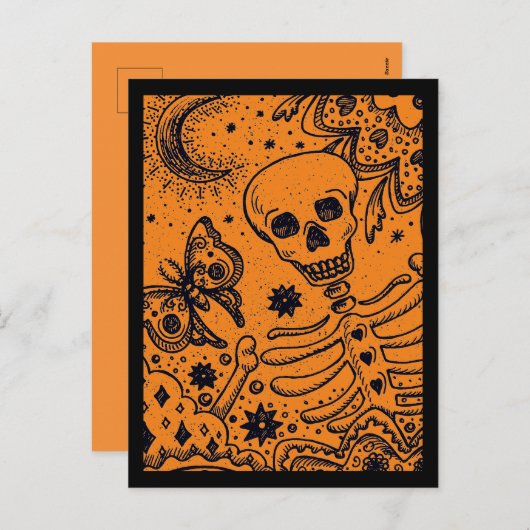 BONES IN THE GARDEN SKELETON、フォークアートムーンモスH シーズンポストカード (正面/裏面)