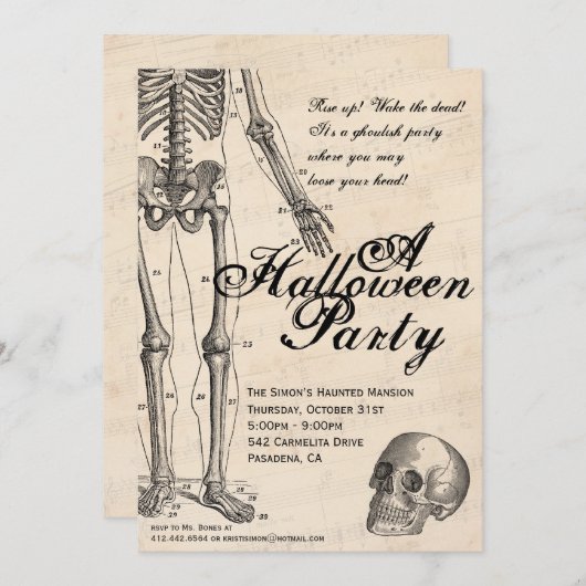 Bones Skeleton Partyハロウィンの招待状の氏 招待状 (正面/裏面)
