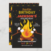 Bonfire Birthday Backyard S'Mores Marshmellow 招待状 (正面/裏面)