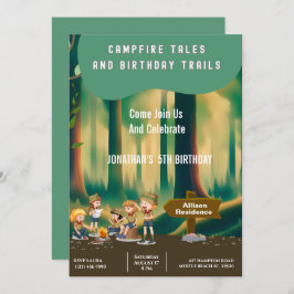 Bonfire Woodland camping outdoor birthday party 招待状