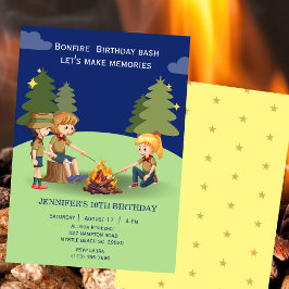 Bonfire Woodland camping outdoor birthday party 招待状