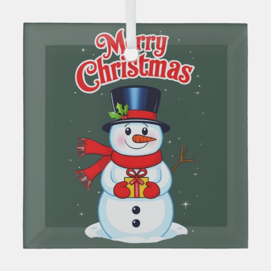 Bonhomme de neige chapeau haut-de-forme noël ガラスオーナメント (正面)