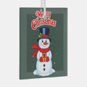 Bonhomme de neige chapeau haut-de-forme noël ガラスオーナメント (正面右)