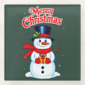 Bonhomme de neige chapeau haut-de-forme noël ガラスコースター (正面)