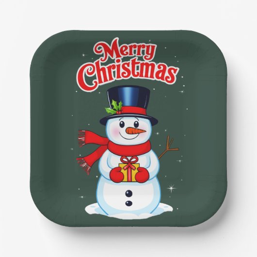 Bonhomme de neige chapeau haut-de-forme noël ペーパープレート (正面)