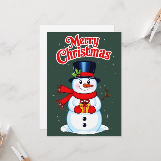 Bonhomme de neige chapeau haut-de-forme noël 招待状 (正面/裏面インサイチュ)