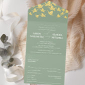 Bonita grúa de papel verde la boda オールインワン招待状