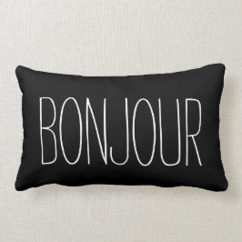 Bonjourのフランスのなタイポグラフィの白黒引用文 ランバークッション
