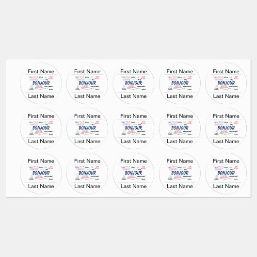 Bonjourハローパーティー名テンプレート世界言語 ラベル (シート)