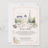 Bonjour Baby! Parisian Watercolor Baby Shower 招待状 (正面)