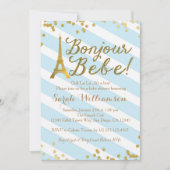 Bonjour Bebeの男の子のフランスのなベビーシャワーの招待状 招待状 (正面)