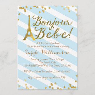 Bonjour Bebeの男の子のフランスのなベビーシャワーの招待状 招待状