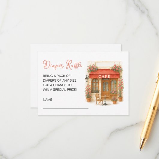 Bonjour Bebe Baby Shower Diaper Raffle エンクロージャーカード (正面/裏面インサイチュ)