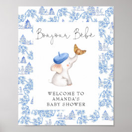 Bonjour Bebe Blue Boy Welcome フランスの Baby Shower ポスター