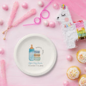 Bonjour Bébé Blue Macarons & Milk Boy Baby Shower ペーパープレート (パーティー)