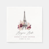 Bonjour Bébé Burgundy Floral Paris Baby Shower スタンダードカクテルナプキン (正面)