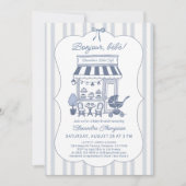 Bonjour Bebe Coffee Brunch Dusty Blue Baby Shower 招待状 (正面)