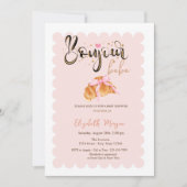 Bonjour Bébé Croissant  Bow Striped Baby Shower 招待状 (正面)