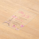 Bonjour Bébé Eiffel Tower Bow Striped Baby Shower アクリル招待状 (レイダウン)