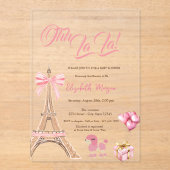 Bonjour Bébé Eiffel Tower Bow Striped Baby Shower アクリル招待状 (正面)