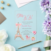 Bonjour Bébé Eiffel Tower Bow Striped Baby Shower アクリル招待状 (インサイチュ (ウェディング))