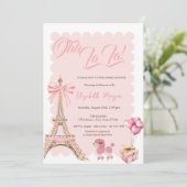 Bonjour Bébé Eiffel Tower Bow Striped Baby Shower 招待状 (スタンド正面)