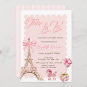 Bonjour Bébé Eiffel Tower Bow Striped Baby Shower 招待状 (正面/裏面)