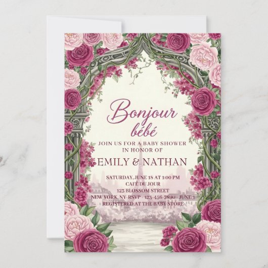 Bonjour Bebe eiffel tower French chic baby Shower 招待状 (正面)