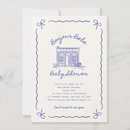 Bonjour Bebe French baby shower 招待状 (正面)