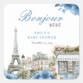 Bonjour Bebe French Blue Baby Shower スクエアシール (正面)