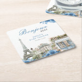 Bonjour Bebe French Blue Baby Shower スクエアペーパーコースター (アングル)