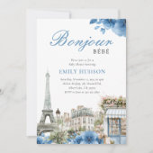 Bonjour Bebe French Blue Baby Shower Invitation 招待状 (正面)