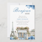 Bonjour Bebe French Blue Baby Shower Invitation 招待状 (正面)