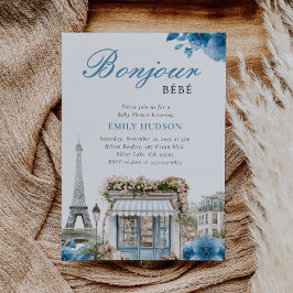 Bonjour Bebe French Blue Baby Shower Invitation 招待状