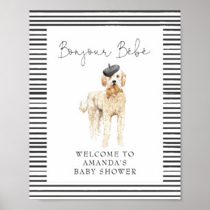 Bonjour Bebe French Doodle Welcome Baby Shower ポスター