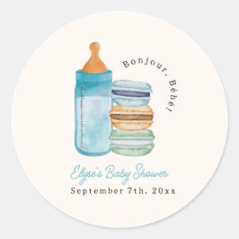 Bonjour Bébé Macarons & Milk Boy Baby Shower ラウンドシール
