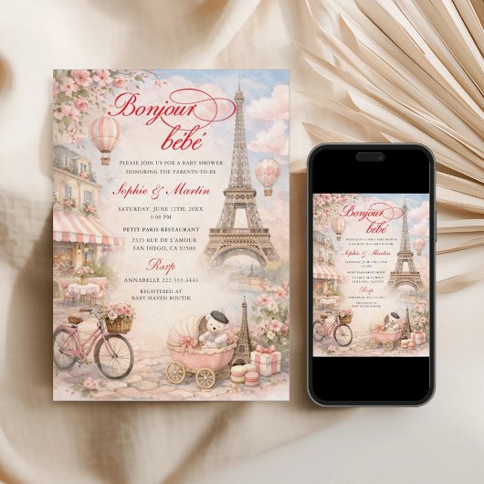 Bonjour Bébé Paris Baby Shower Invitation 招待状