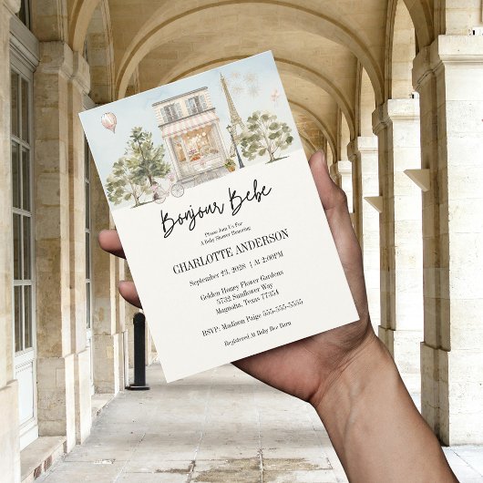 Bonjour Bebe Paris French Baby Shower 招待状