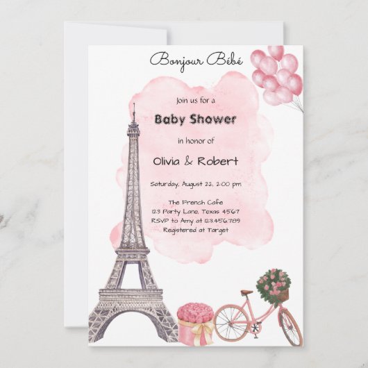 Bonjour Bebe Paris Parisian French Baby Shower  招待状 (正面)