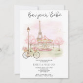 Bonjour Bebe Parisian café pink eiffel tower girls 招待状 (正面)