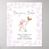 Bonjour Bebe Pink Girl Welcome フランスの Baby Shower ポスター (正面)