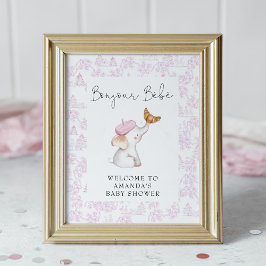 Bonjour Bebe Pink Girl Welcome フランスの Baby Shower ポスター